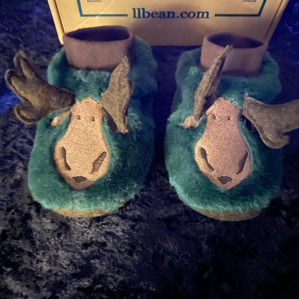 L.L. Bean Green Moose Kids Slippers